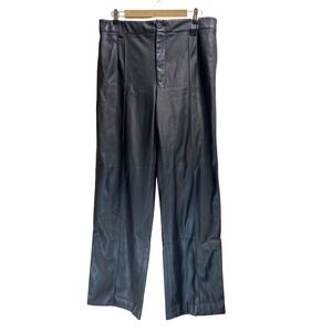 Zara Faux Leather Pants XL Black Wide Straight Leg Soft Lined High Rise‎ Sexy